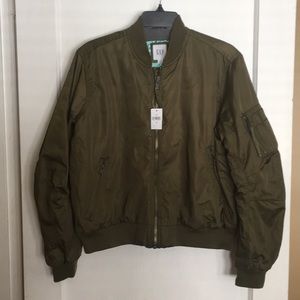 Olive gap bomber jacket  turquoise satin int. NWT